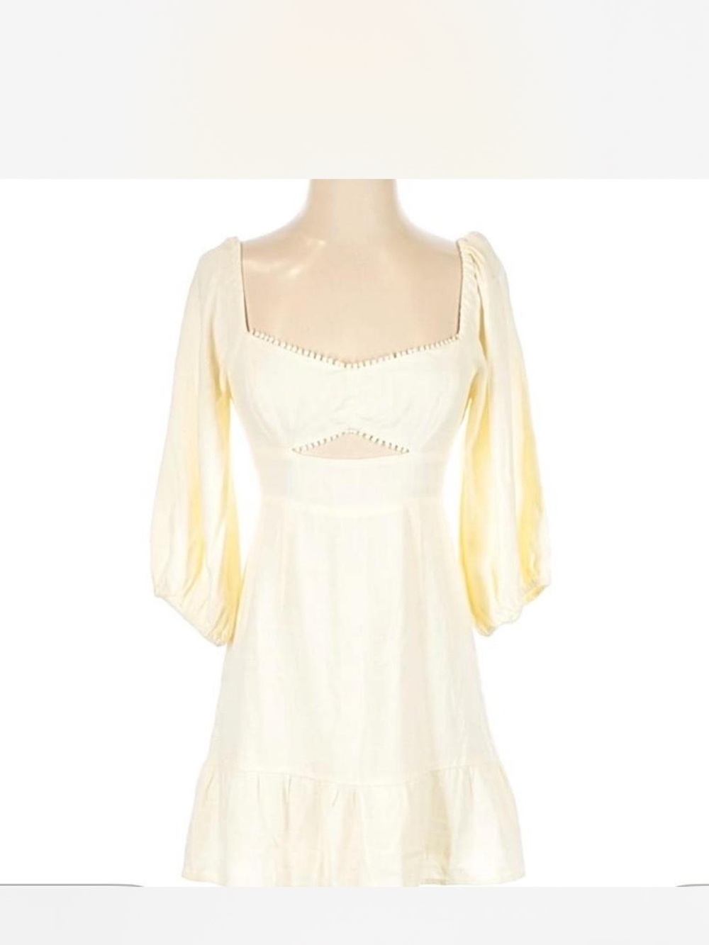 Lush Cream Puff-Sleeve Square Neck Mini Dress
